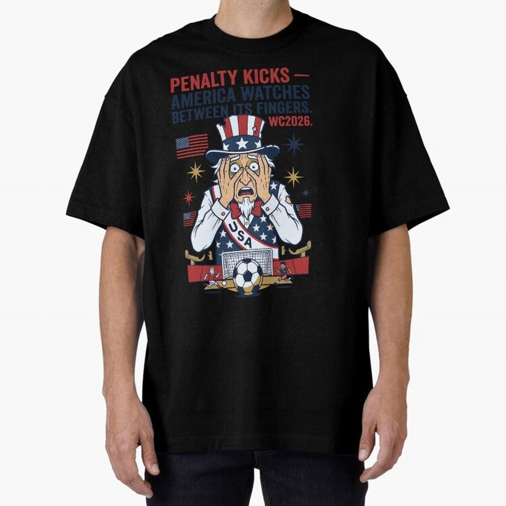 Penalty Kicks ¡ª America Watches Between Its Fingers V1 Classic T-Shirt Show Championship Spirit for FIFA World Cup 2026 for Fans of Mbappe and England, France and Netherlands, Bringing Tournament Hype, Historic Matchups, Family Viewing Parties and