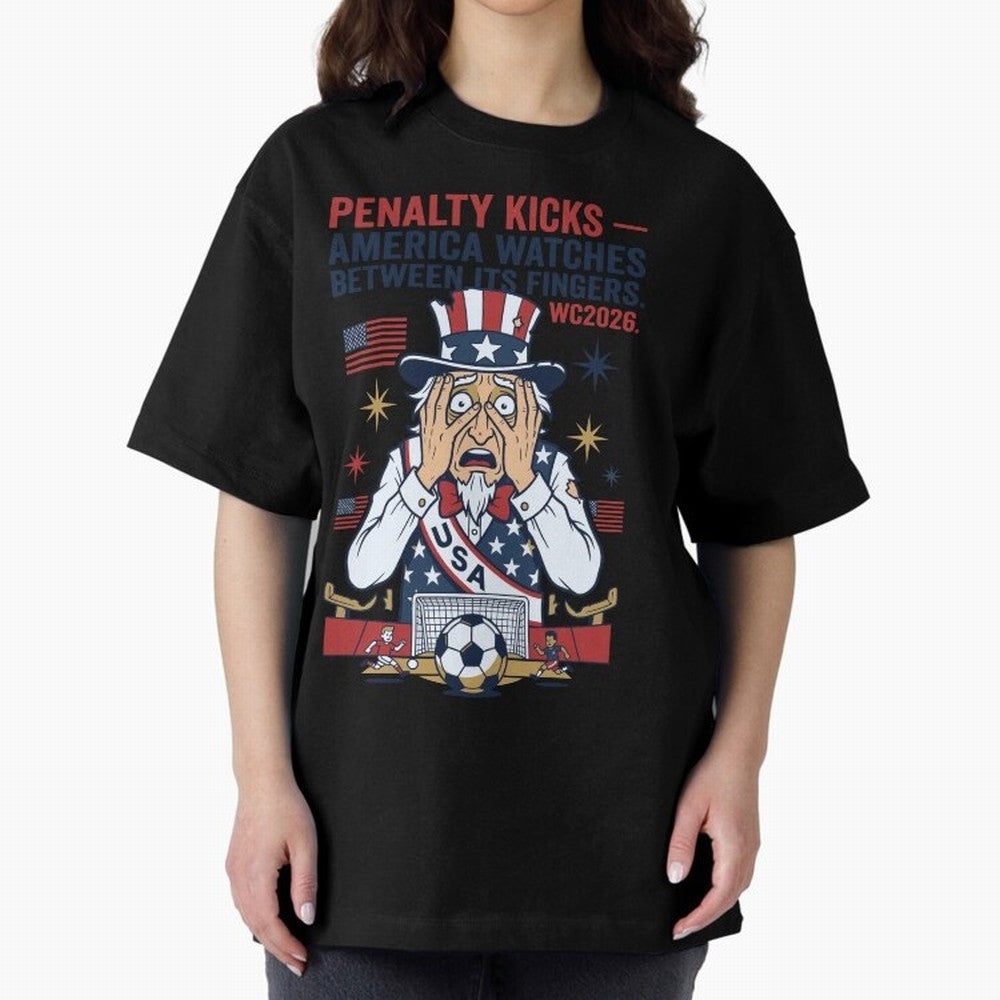 Penalty Kicks ¡ª America Watches Between Its Fingers V1 Classic T-Shirt Show Championship Spirit for FIFA World Cup 2026 for Fans of Mbappe and England, France and Netherlands, Bringing Tournament Hype, Historic Matchups, Family Viewing Parties and