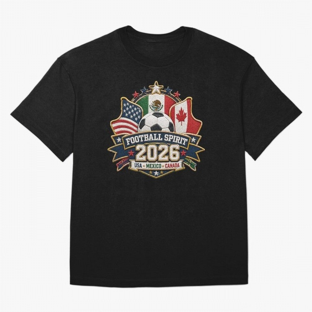 Football Spirit 2026 USA Mexico Canada Patch Design Classic T-Shirt Bring Legendary Rivalry Energy to Global Football Passion for FIFA World Cup 2026 Group Stage, Capturing Cristiano Ronaldo, Haaland and CR7, Argentina, France and Brazil, Game Day