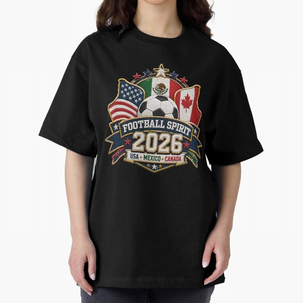 Football Spirit 2026 USA Mexico Canada Patch Design Classic T-Shirt Bring Legendary Rivalry Energy to Global Football Passion for FIFA World Cup 2026 Group Stage, Capturing Cristiano Ronaldo, Haaland and CR7, Argentina, France and Brazil, Game Day