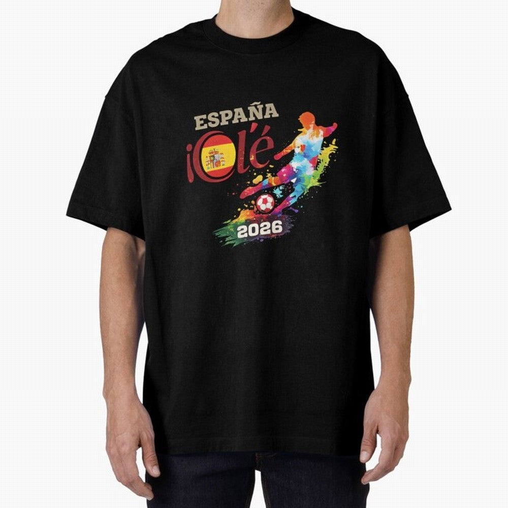 Spain Ol¨¦ 2026 Colorful Watercolor Football Graphic Classic T-Shirt Turn Up for the FIFA World Cup 2026 USA Canada Mexico Journey through Messi and Cristiano Ronaldo Highlights, France and Portugal Pride, Football Passion, Legendary Performances,