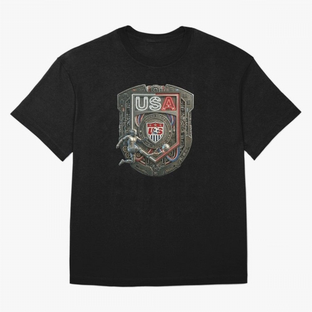 USA SOCCER SHIELD KICKING BALL Classic T-Shirt Represent Football Lovers during Global Football Passion for FIFA World Cup 2026 USA Canada Mexico, Centered on CR7 and Messi, Spain, Championship Spirit, Famous Goals, Roaring Crowds and International