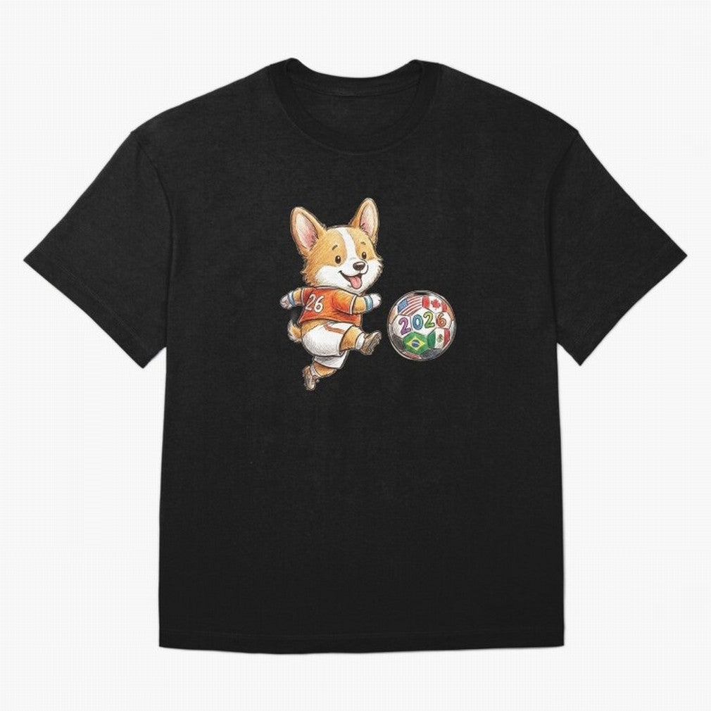 Cute Corgi Soccer Striker - 2026 World Cup Orange Jersey Classic T-Shirt Bring Trophy Dreams to FIFA World Cup 2026 Spirit, Highlighting Germany, Messi, Goal Celebration Energy, Supporter Heritage, Football Icons and Worldwide Tournament Joy; Made
