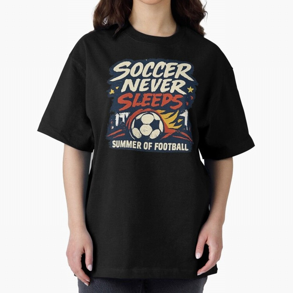 Soccer Never Sleeps Summer of Football Vintage Soccer Fan Tee Classic T-Shirt Feel the Trophy Chase of FIFA World Cup 2026 USA Canada Mexico Spirit, Inspired by Brazil, CR7 and Messi, Football Passion, Legendary Performances, Festival Vibes and
