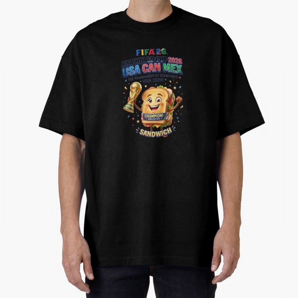 Cartoon Sandwich Champion Holding 2026 World Cup Trophy Classic T-Shirt Celebrate Unforgettable Nights in FIFA World Cup 2026 for Fans of Neymar and Brazil, Bringing Stadium Chants, National Pride, Trophy Dreams and Unforgettable Football Memories;