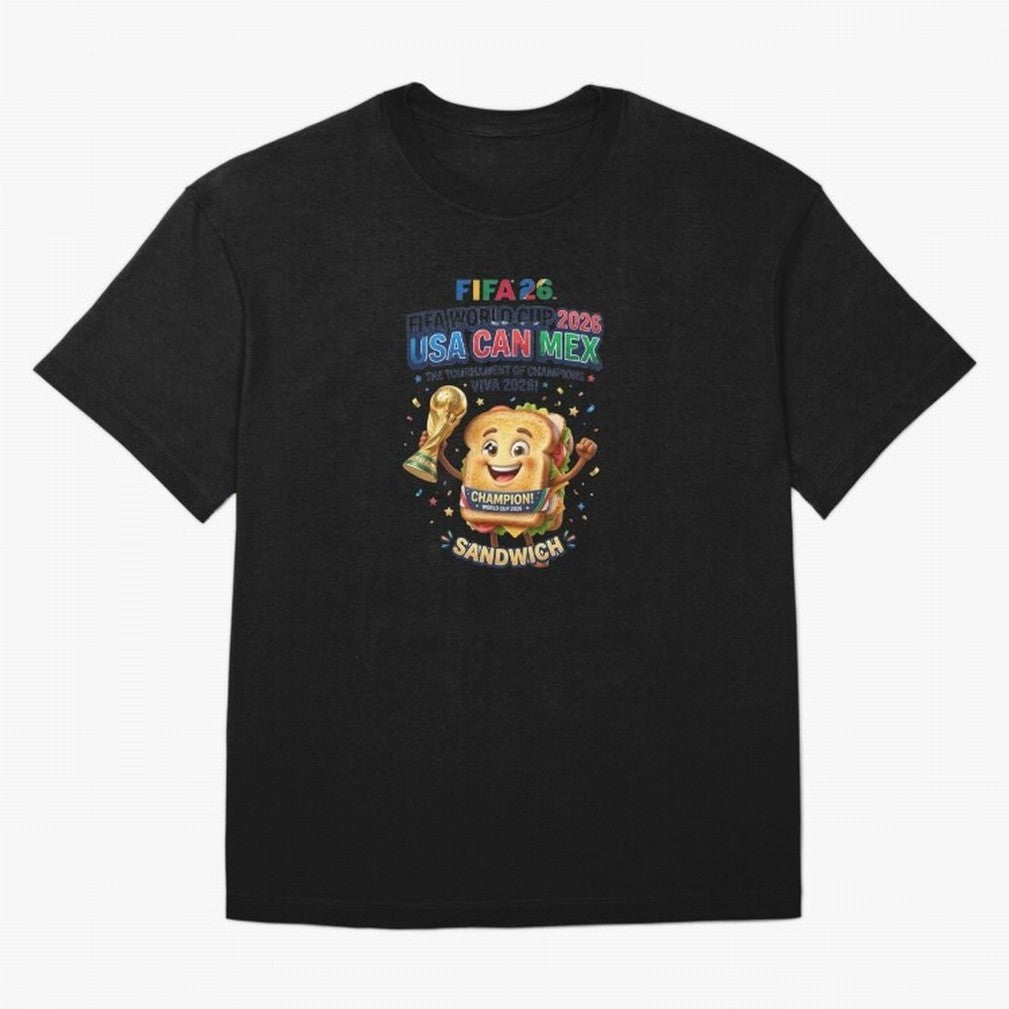 Cartoon Sandwich Champion Holding 2026 World Cup Trophy Classic T-Shirt Celebrate Unforgettable Nights in FIFA World Cup 2026 for Fans of Neymar and Brazil, Bringing Stadium Chants, National Pride, Trophy Dreams and Unforgettable Football Memories;