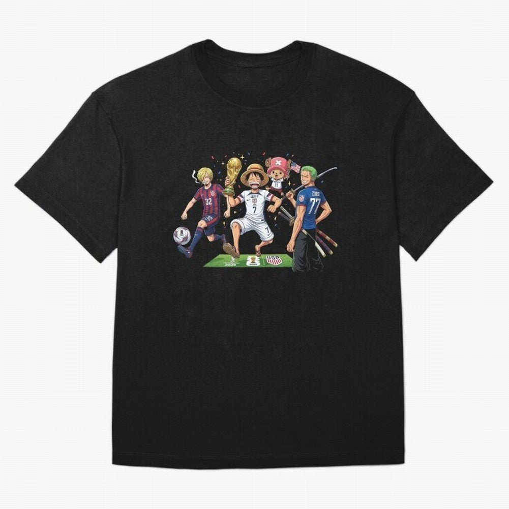 One Piece Characters Celebrating World Cup 2026 USA Classic T-Shirt Feel the Trophy Chase of Global Football Passion for FIFA World Cup 2026 USA Canada Mexico, Featuring Messi and Cristiano Ronaldo, Portugal, Champion Mindset, Group Stage Buzz,