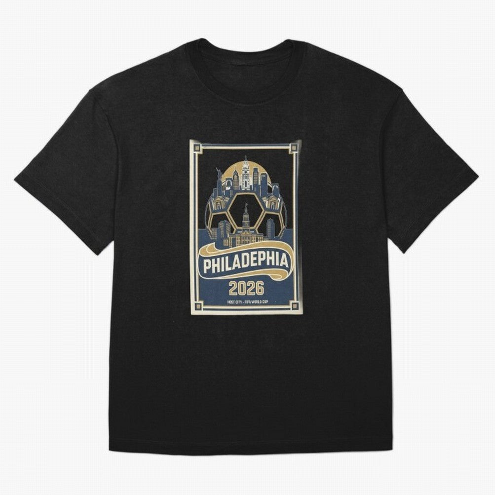 Philadelphia 2026 ¨C Vintage Soccer Host City Tee Classic T-Shirt Celebrate Soccer Greatness during FIFA World Cup 2026 Group Stage Spirit, Built around Portugal, Spain and Germany, Cristiano Ronaldo, Retro Football Energy, Iconic Rivalries, Trophy