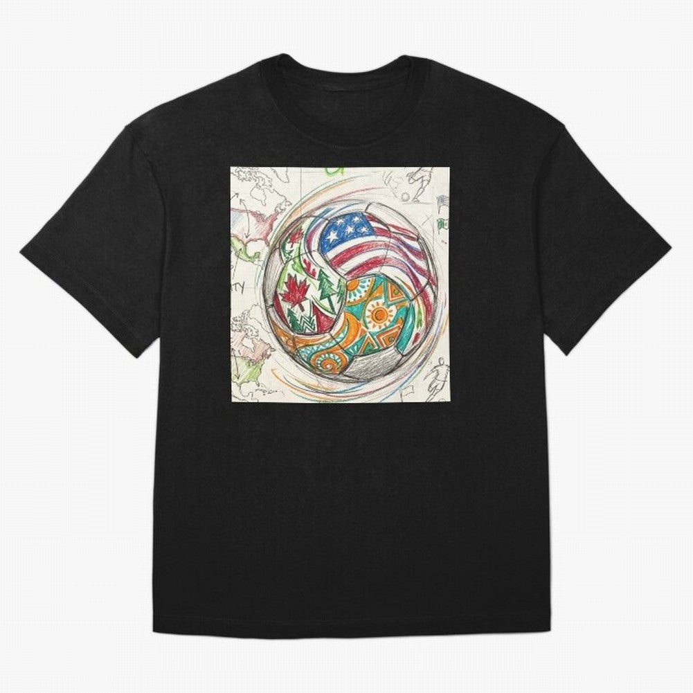 FIFA 2026 World Cup Unity Ball - Hand-Drawn Host Nations Art Classic T-Shirt Bring Home FIFA World Cup 2026 Featuring Messi, CR7 and Mbappe, Argentina, France and Brazil Energy, Match Day Excitement, Supporter Culture, Golden Goals and Global