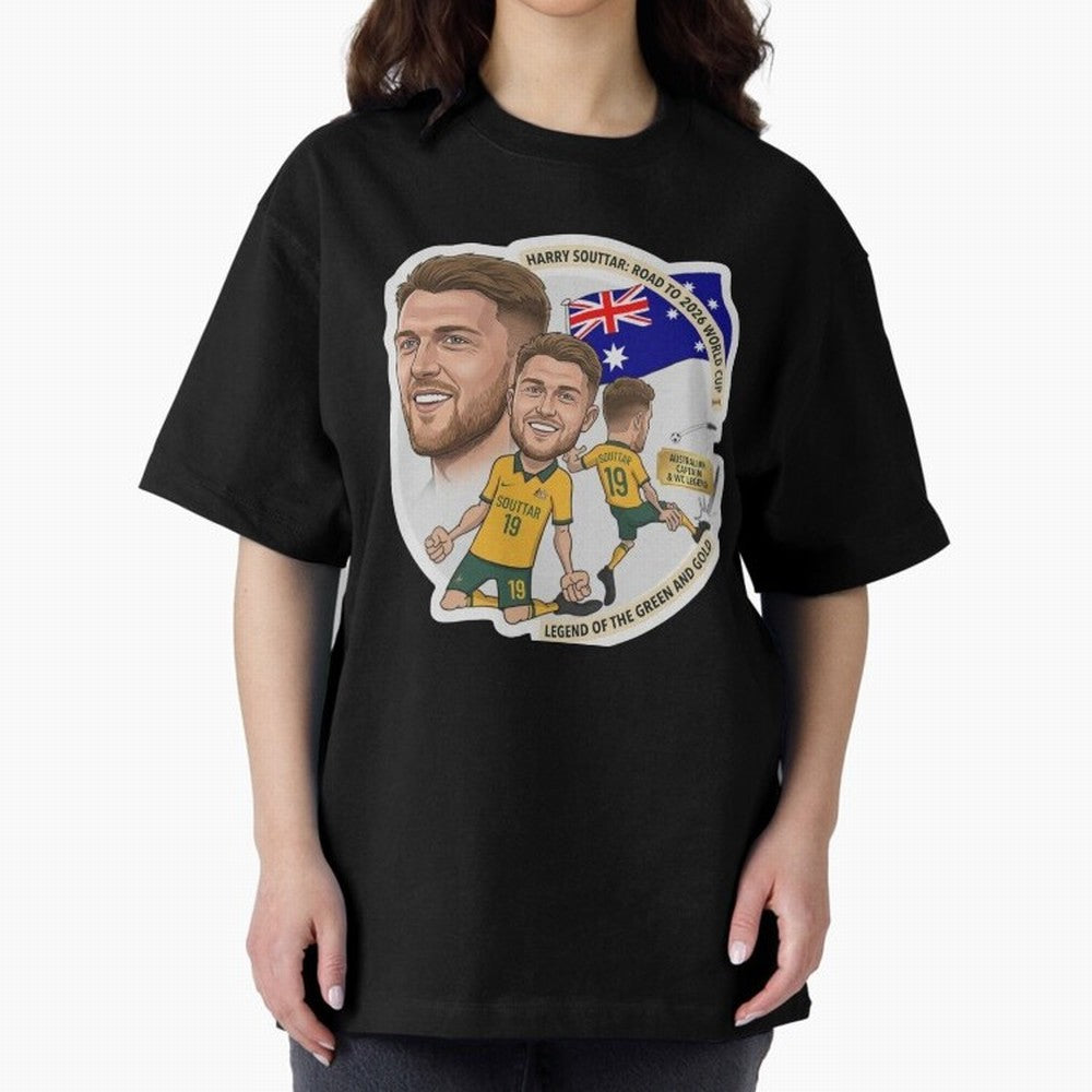 Harry Souttar Australia Football Legend Cartoon Illustration Classic T-Shirt Celebrate National Team Dreams in the FIFA World Cup 2026 USA Canada Mexico Journey through Neymar Highlights, Spain Pride, Sports Nostalgia, International Competition,