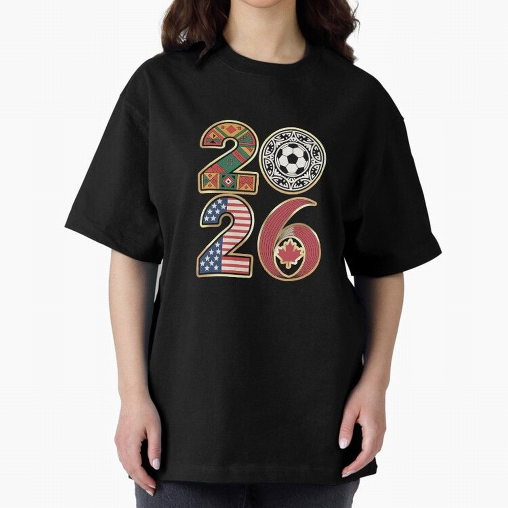 2026 Football Countries Design ¨C USA, Canada & Mexico Inspired Art Oversized T-Shirt Bring Supporter Culture to Match Day Hype around FIFA World Cup 2026 USA Canada Mexico, Mbappe and Neymar, Spain, Match Day Excitement, Supporter Culture, Golden