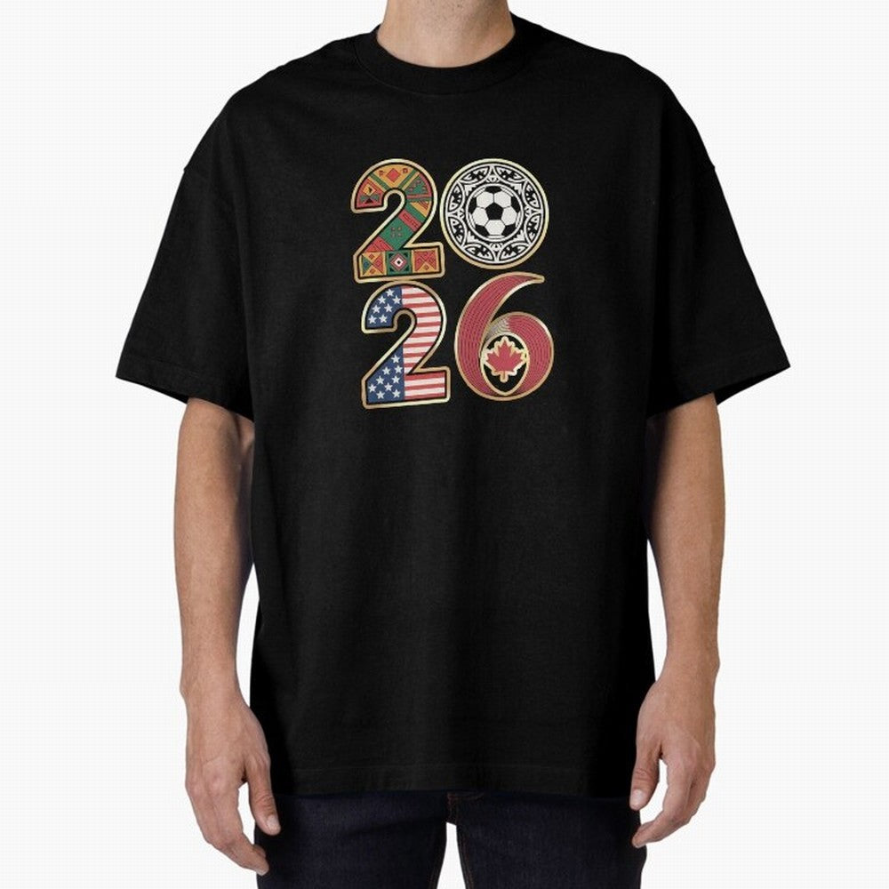 2026 Football Countries Design ¨C USA, Canada & Mexico Inspired Art Oversized T-Shirt Bring Supporter Culture to Match Day Hype around FIFA World Cup 2026 USA Canada Mexico, Mbappe and Neymar, Spain, Match Day Excitement, Supporter Culture, Golden