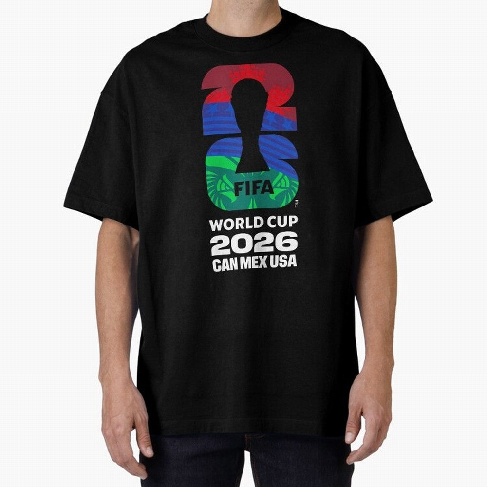 World Cup26 Host Country Logo Flags Oversized T-Shirt Elevate FIFA World Cup 2026 Spirit, Filled with France and Portugal, Messi and Cristiano Ronaldo, Sports Nostalgia, International Competition, Famous Players and Unforgettable Victories; Perfect