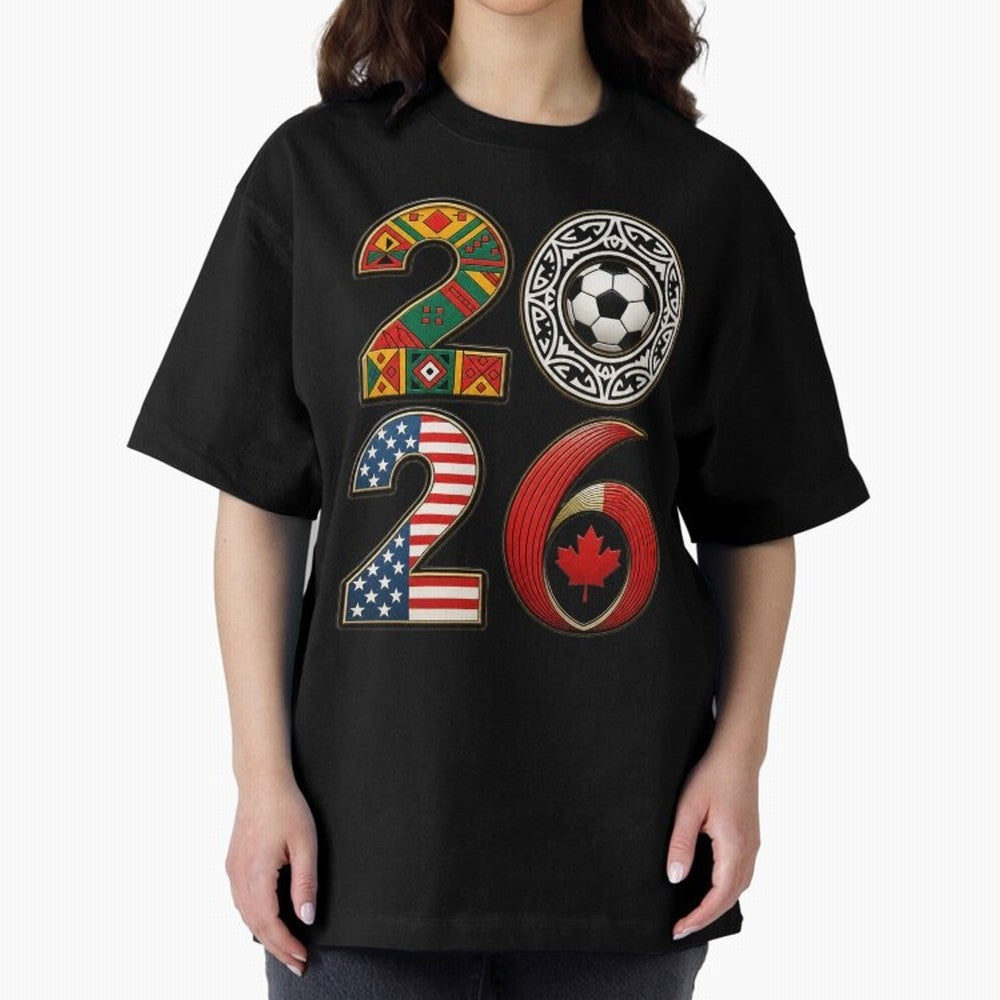 United 2026 Soccer Fan - North America Host Countries Oversized T-Shirt Bring International Match Energy to FIFA World Cup 2026 Group Stage Filled with Haaland, Argentina Energy, Vintage Soccer Flavor, Modern Football Stars, National Flags and