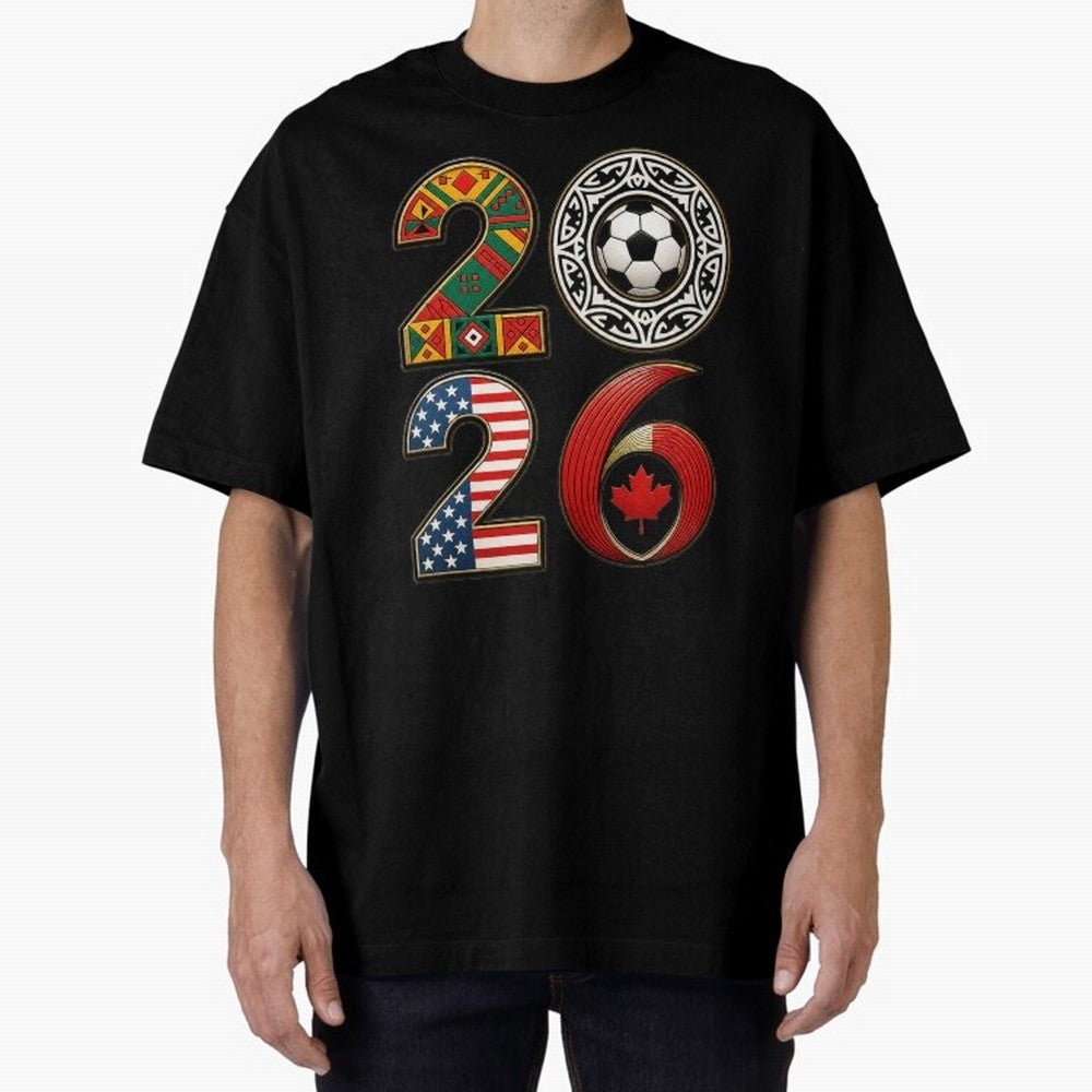 United 2026 Soccer Fan - North America Host Countries Oversized T-Shirt Bring International Match Energy to FIFA World Cup 2026 Group Stage Filled with Haaland, Argentina Energy, Vintage Soccer Flavor, Modern Football Stars, National Flags and