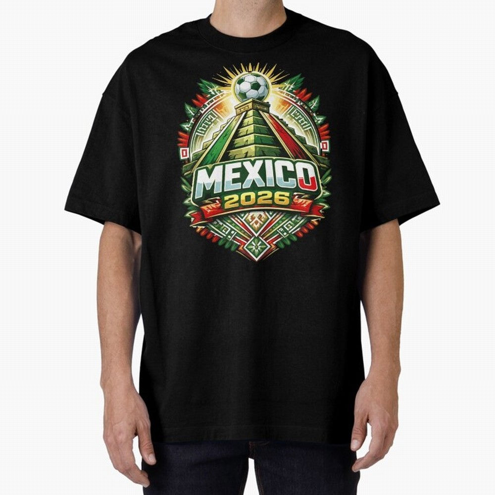 Mexico Soccer 2026 Art Oversized T-Shirt Carry the Dream of FIFA World Cup 2026 USA Canada Mexico for Fans of Cristiano Ronaldo, Haaland and CR7 and Argentina and Brazil, Bringing Retro Football Energy, Iconic Rivalries, Trophy Chase Drama and