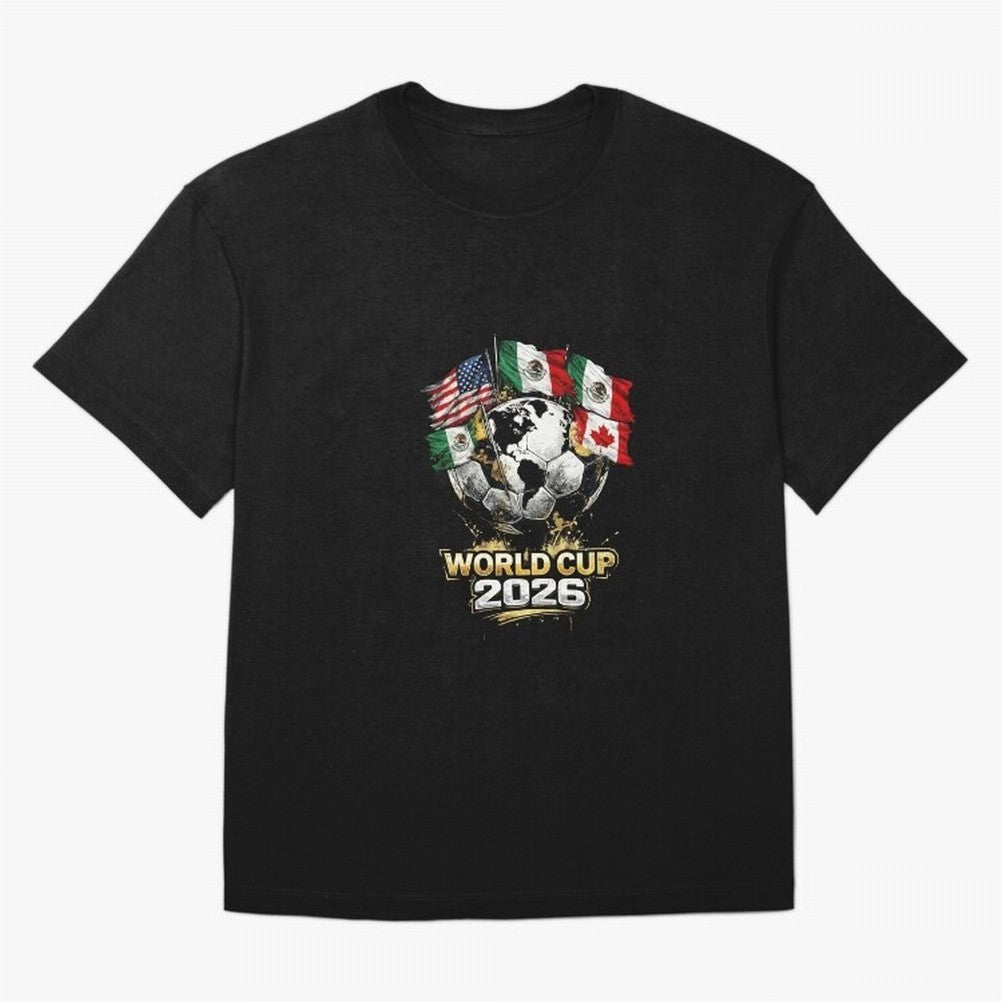 Fifa 2026 World Cup Flags Football Graphic Tee Oversized T-Shirt Bring Trophy Dreams to the FIFA World Cup 2026 Group Stage Journey through Messi, Neymar and Mbappe Highlights, England and Germany Pride, Fan Favorite Moments, National Team Passion,