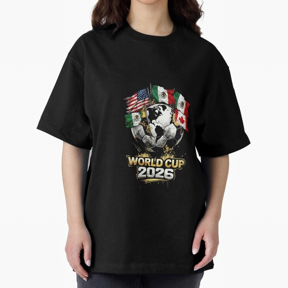 Fifa 2026 World Cup Flags Football Graphic Tee Oversized T-Shirt Bring Trophy Dreams to the FIFA World Cup 2026 Group Stage Journey through Messi, Neymar and Mbappe Highlights, England and Germany Pride, Fan Favorite Moments, National Team Passion,