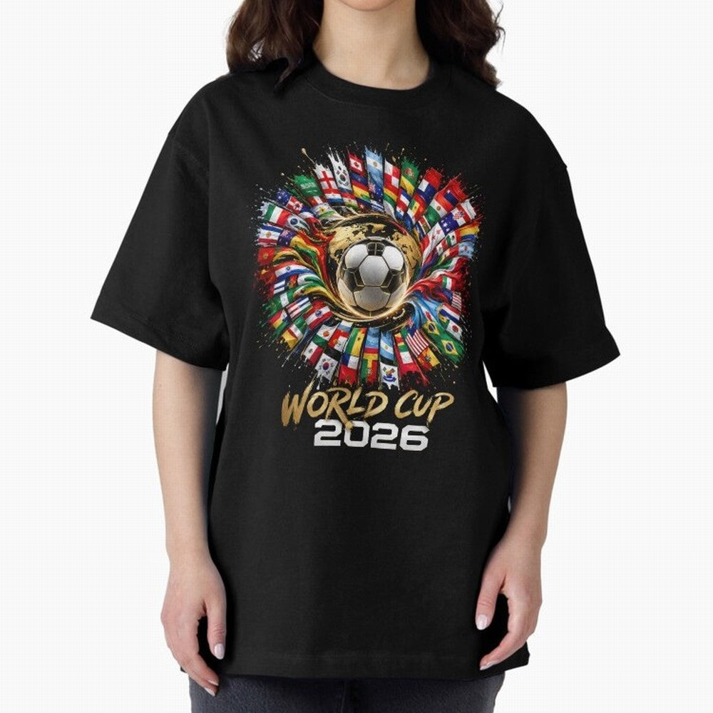 World Cup 2026 Flag Fusion Football T-Shirt Oversized T-Shirt Live for the Drama of Match Day Hype around FIFA World Cup 2026, Haaland and Mbappe, Netherlands, Game Day Rituals, Football Legends, Country Pride and the Road to the Final; Perfect for