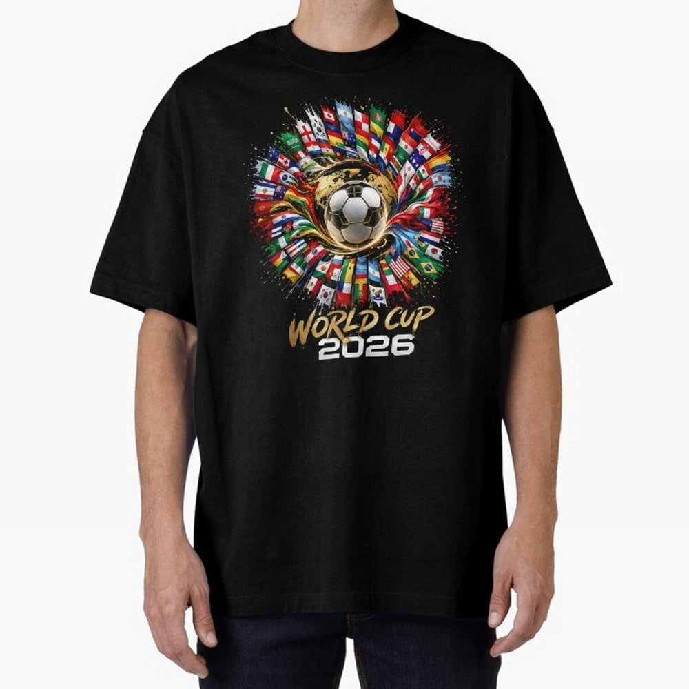 World Cup 2026 Flag Fusion Football T-Shirt Oversized T-Shirt Live for the Drama of Match Day Hype around FIFA World Cup 2026, Haaland and Mbappe, Netherlands, Game Day Rituals, Football Legends, Country Pride and the Road to the Final; Perfect for