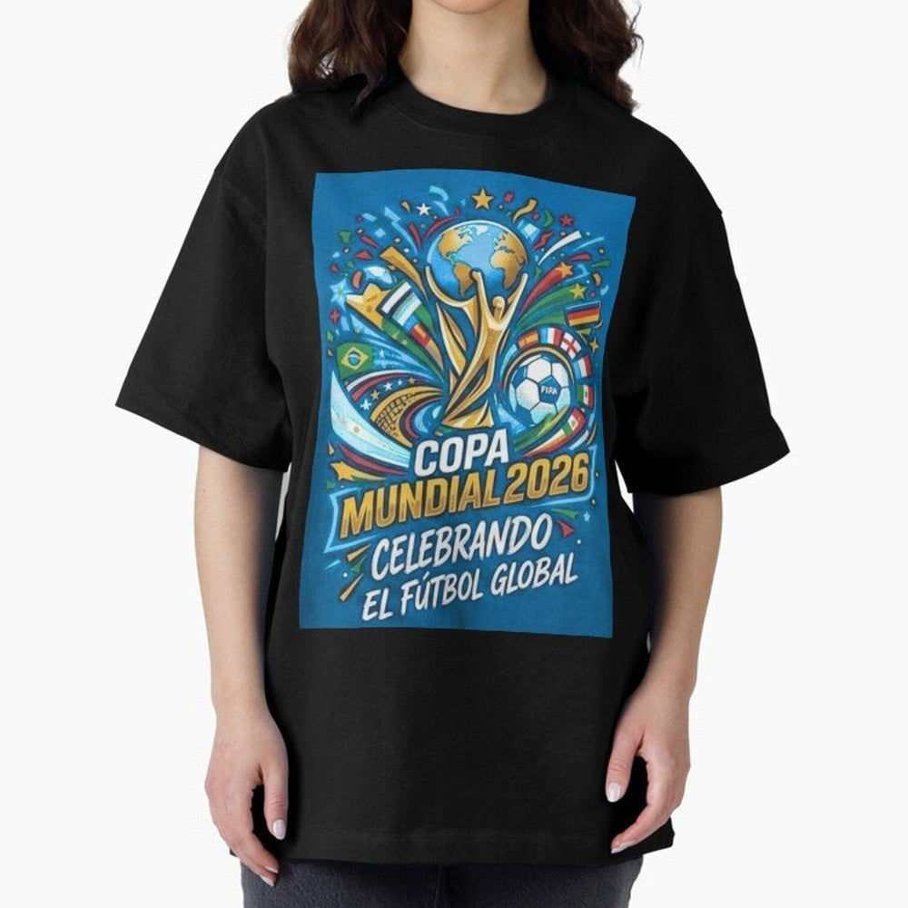 World Cup Oversized T-Shirt Honor Football Greatness during Match Day Hype around FIFA World Cup 2026, CR7 and Messi, Portugal, Vintage Soccer Flavor, Modern Football Stars, National Flags and Final Night Emotion; Ideal for Football Dads, Football