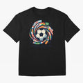 2D World Cup 2026 Football Spiral Flag Design T-Shirt Oversized T-Shirt Share the FIFA World Cup 2026 USA Canada Mexico Journey through CR7 and Messi Highlights, Portugal, Spain and Germany Pride, Stadium Memories, Football Loyalty, International