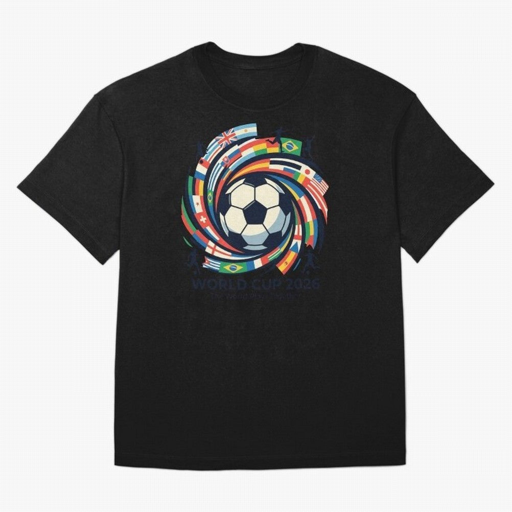 2D World Cup 2026 Football Spiral Flag Design T-Shirt Oversized T-Shirt Share the FIFA World Cup 2026 USA Canada Mexico Journey through CR7 and Messi Highlights, Portugal, Spain and Germany Pride, Stadium Memories, Football Loyalty, International