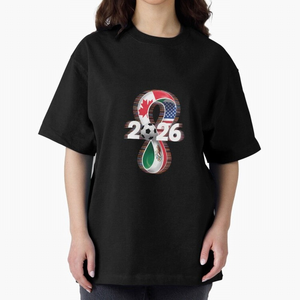 Usa Canada Mexico Soccer Football 2026 Oversized T-Shirt Upgrade FIFA World Cup 2026 Spirit, Capturing France and Portugal, Messi, Sports Nostalgia, International Competition, Famous Players and Unforgettable Victories; Perfect for People Who Love