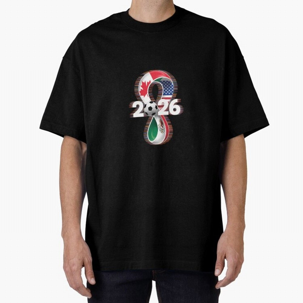 Usa Canada Mexico Soccer Football 2026 Oversized T-Shirt Upgrade FIFA World Cup 2026 Spirit, Capturing France and Portugal, Messi, Sports Nostalgia, International Competition, Famous Players and Unforgettable Victories; Perfect for People Who Love
