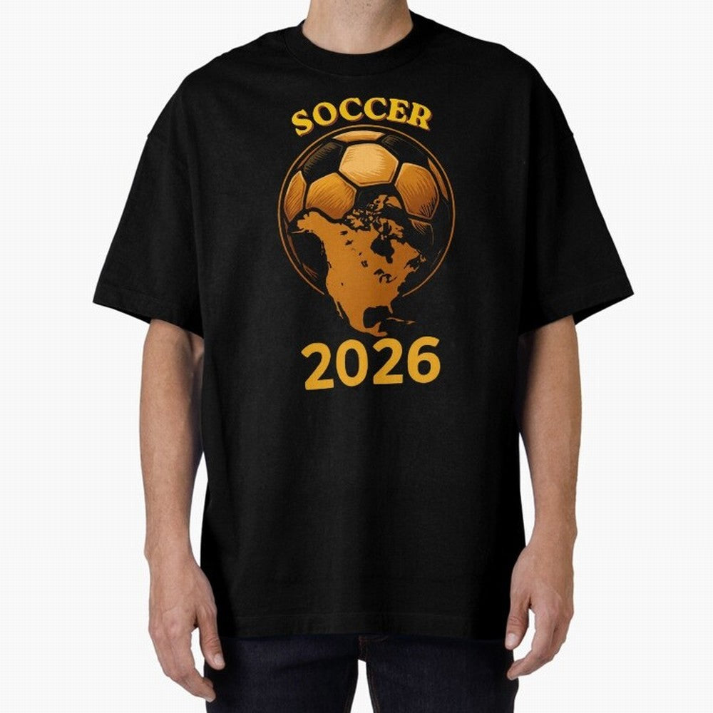 Soccer 2026 North America Football Fan Gift Shirt Oversized T-Shirt Bring Retro Soccer Energy to the FIFA World Cup 2026 USA Canada Mexico Journey through Messi, CR7 and Mbappe Highlights, Portugal, Spain and Germany Pride, Stadium Memories,