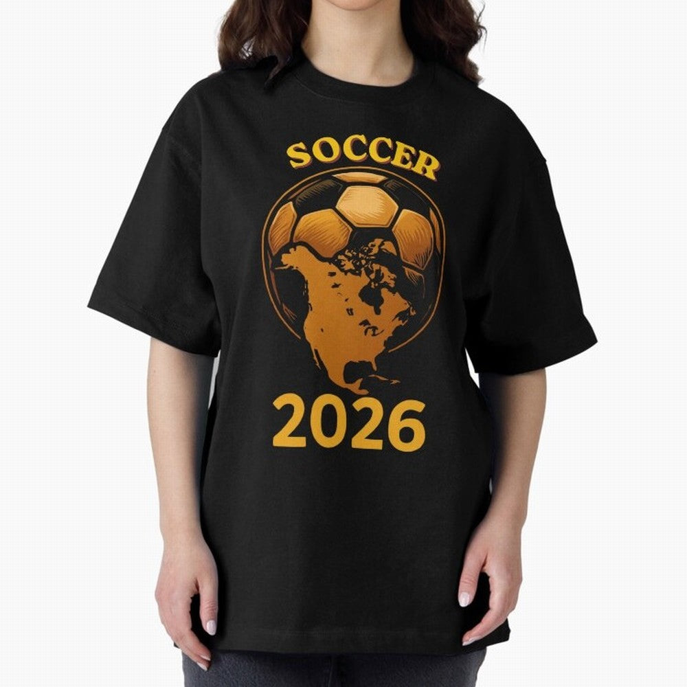 Soccer 2026 North America Football Fan Gift Shirt Oversized T-Shirt Bring Retro Soccer Energy to the FIFA World Cup 2026 USA Canada Mexico Journey through Messi, CR7 and Mbappe Highlights, Portugal, Spain and Germany Pride, Stadium Memories,