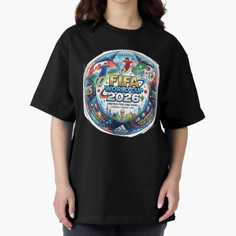 FIFA World Cup 2026 Official Match Ball Concept Art - Canada Mexico USA Oversized T-Shirt Represent the Passion of Global Football Passion for FIFA World Cup 2026, Inspired by Neymar, Haaland and Cristiano Ronaldo, France and Portugal, Championship