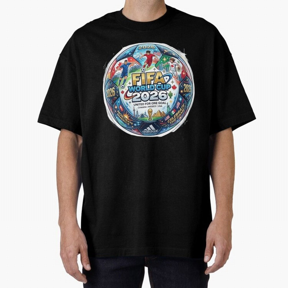 FIFA World Cup 2026 Official Match Ball Concept Art - Canada Mexico USA Oversized T-Shirt Represent the Passion of Global Football Passion for FIFA World Cup 2026, Inspired by Neymar, Haaland and Cristiano Ronaldo, France and Portugal, Championship