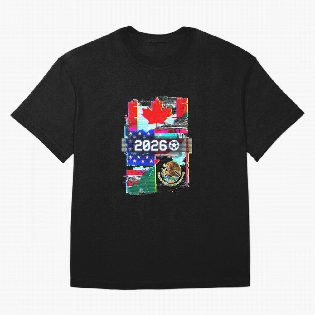 Glitched United 2026 - North America Tournament Emblem Oversized T-Shirt Build FIFA World Cup 2026 Group Stage Filled with CR7, England and Germany Energy, Classic Soccer Heritage, Championship Pressure, Fan Loyalty and International Pride; Created