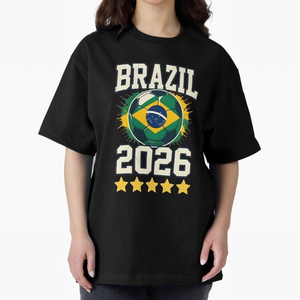 Brazil Soccer Football 2026 Oversized T-Shirt Represent the FIFA World Cup 2026 Group Stage Journey through Haaland and Mbappe Highlights, Germany Pride, Stadium Memories, Football Loyalty, International Chants and Championship Tradition; Made for