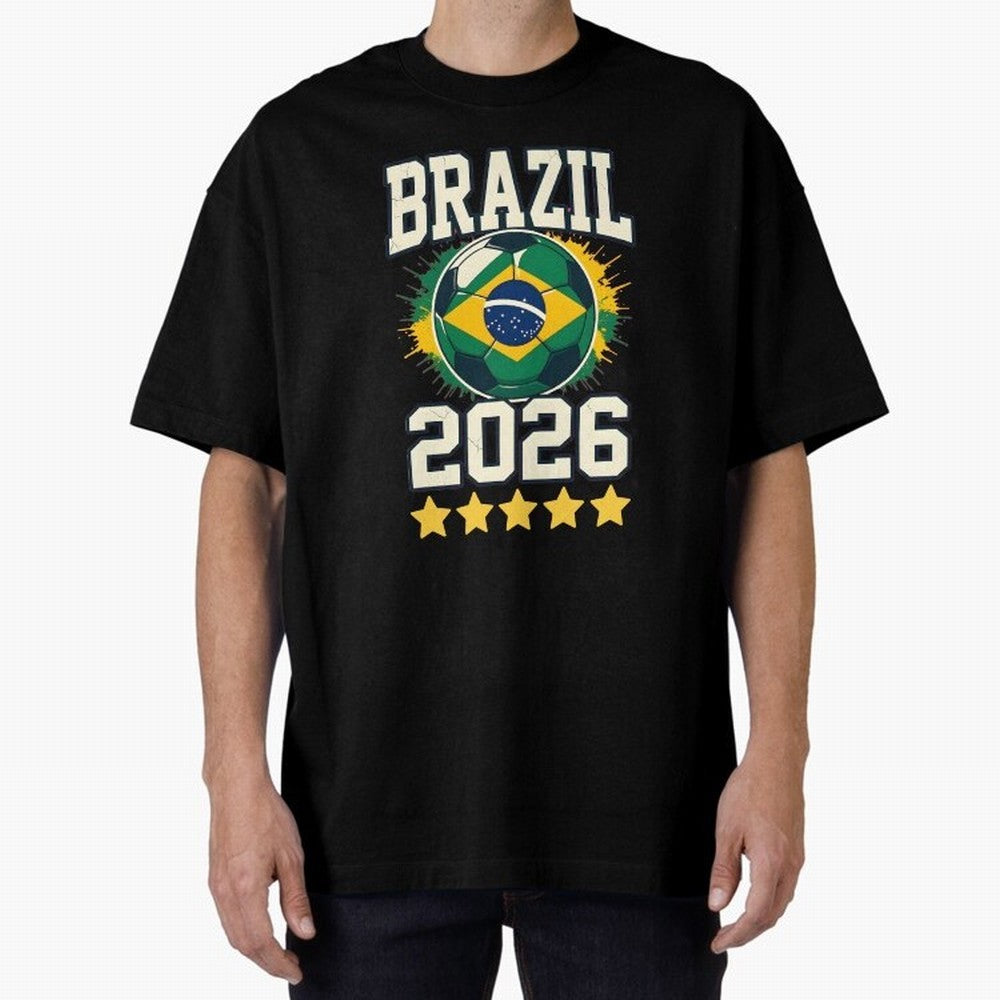 Brazil Soccer Football 2026 Oversized T-Shirt Represent the FIFA World Cup 2026 Group Stage Journey through Haaland and Mbappe Highlights, Germany Pride, Stadium Memories, Football Loyalty, International Chants and Championship Tradition; Made for