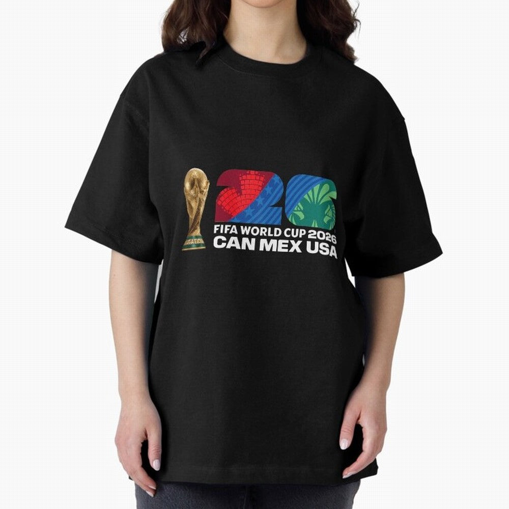 World Cup26 Host Country Trophy Oversized T-Shirt Honor Champions and Dreams in the FIFA World Cup 2026 USA Canada Mexico Journey through Neymar, Haaland and Cristiano Ronaldo Highlights, England, France and Netherlands Pride, Goal Celebration
