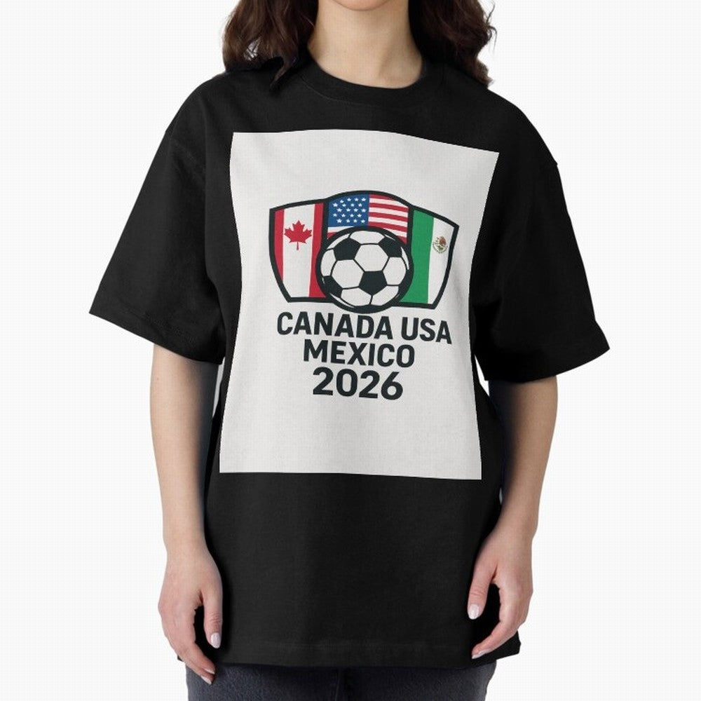 World Cup Soccer 2026 Canada USA Mexico Design Oversized T-Shirt Mark FIFA World Cup 2026 Spirit, Capturing England, France and Netherlands, Mbappe, Sports Nostalgia, International Competition, Famous Players and Unforgettable Victories; Great for