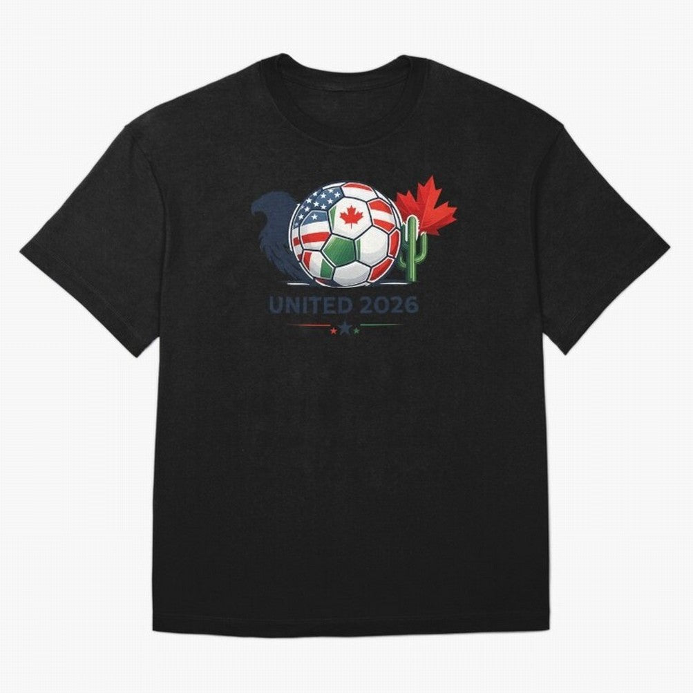 World Cup 2026 United Soccer Design Oversized T-Shirt Capture FIFA World Cup 2026 USA Canada Mexico Spirit, Featuring Brazil, Cristiano Ronaldo, Haaland and CR7, Championship Spirit, Famous Goals, Roaring Crowds and International Football Unity;