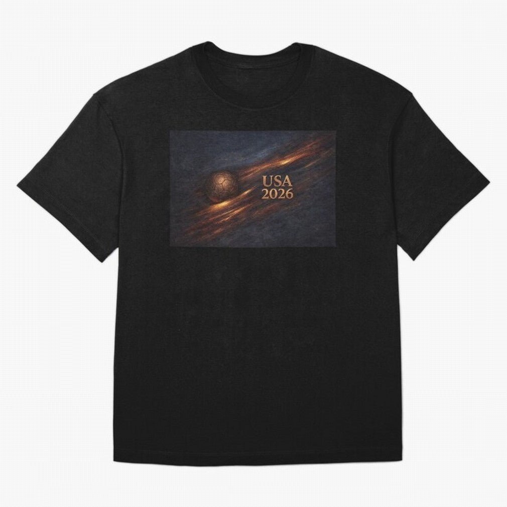 Soccer Ball with USA 2026 Inspired Oversized T-Shirt Cheer through Every Moment of Match Day Hype around FIFA World Cup 2026 USA Canada Mexico, CR7 and Messi, France and Portugal, Stadium Chants, National Pride, Trophy Dreams and Unforgettable