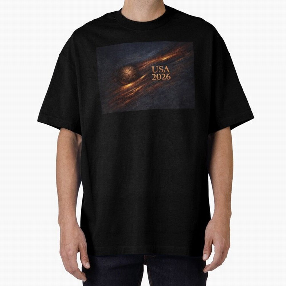 Soccer Ball with USA 2026 Inspired Oversized T-Shirt Cheer through Every Moment of Match Day Hype around FIFA World Cup 2026 USA Canada Mexico, CR7 and Messi, France and Portugal, Stadium Chants, National Pride, Trophy Dreams and Unforgettable