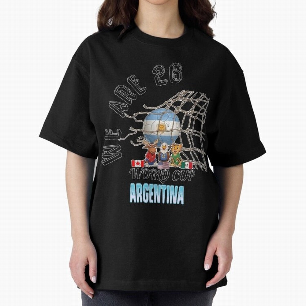 World Cup 26 - Argentina Oversized T-Shirt Feel the Heartbeat of FIFA World Cup 2026 USA Canada Mexico Highlighting CR7, England, France and Netherlands Energy, Championship Spirit, Famous Goals, Roaring Crowds and International Football Unity;