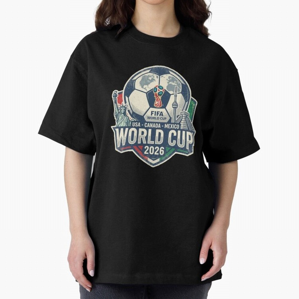 North America United Soccer 2026 Vintage Crest Oversized T-Shirt Represent FIFA World Cup 2026 Group Stage Filled with Mbappe, Germany Energy, Match Day Excitement, Supporter Culture, Golden Goals and Global Football Passion; Built for Supporters