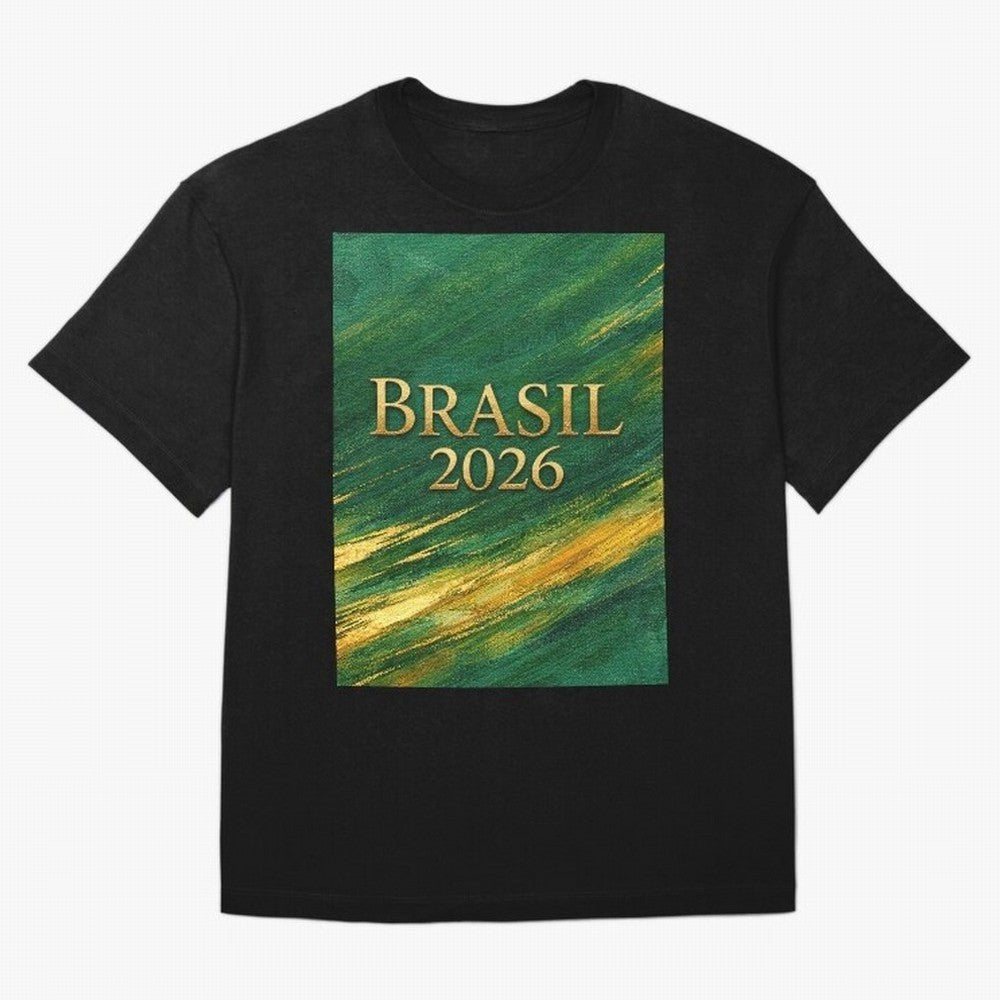 Brasil 2026 Gold Soccer Theme Oversized T-Shirt Make Memories around FIFA World Cup 2026 Group Stage for Fans of Messi and Cristiano Ronaldo and Argentina, France and Brazil, Bringing Football Festival Excitement, Trophy Ambitions, Country