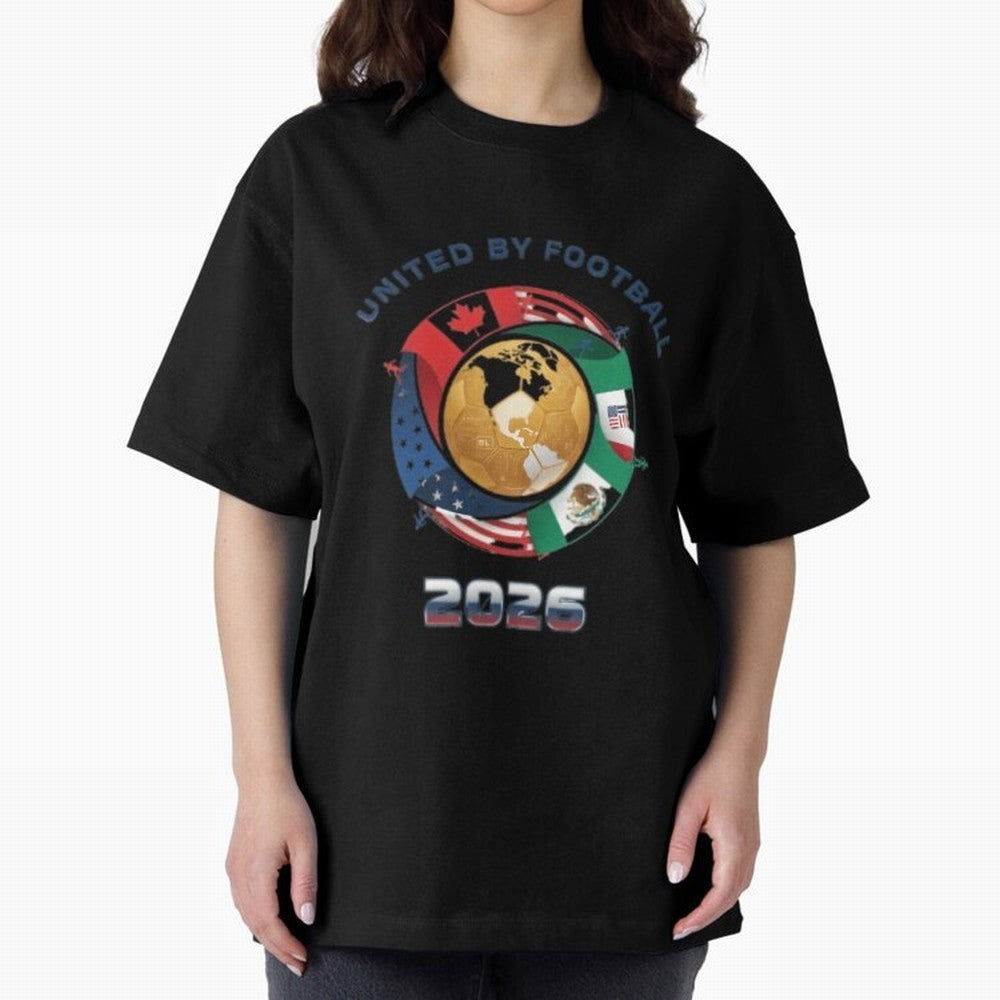 United By Football 2026 Oversized T-Shirt Elevate FIFA World Cup 2026 with Messi and Cristiano Ronaldo, Spain Energy, Sports Nostalgia, International Competition, Famous Players and Unforgettable Victories; Built for Supporters Chasing Trophy