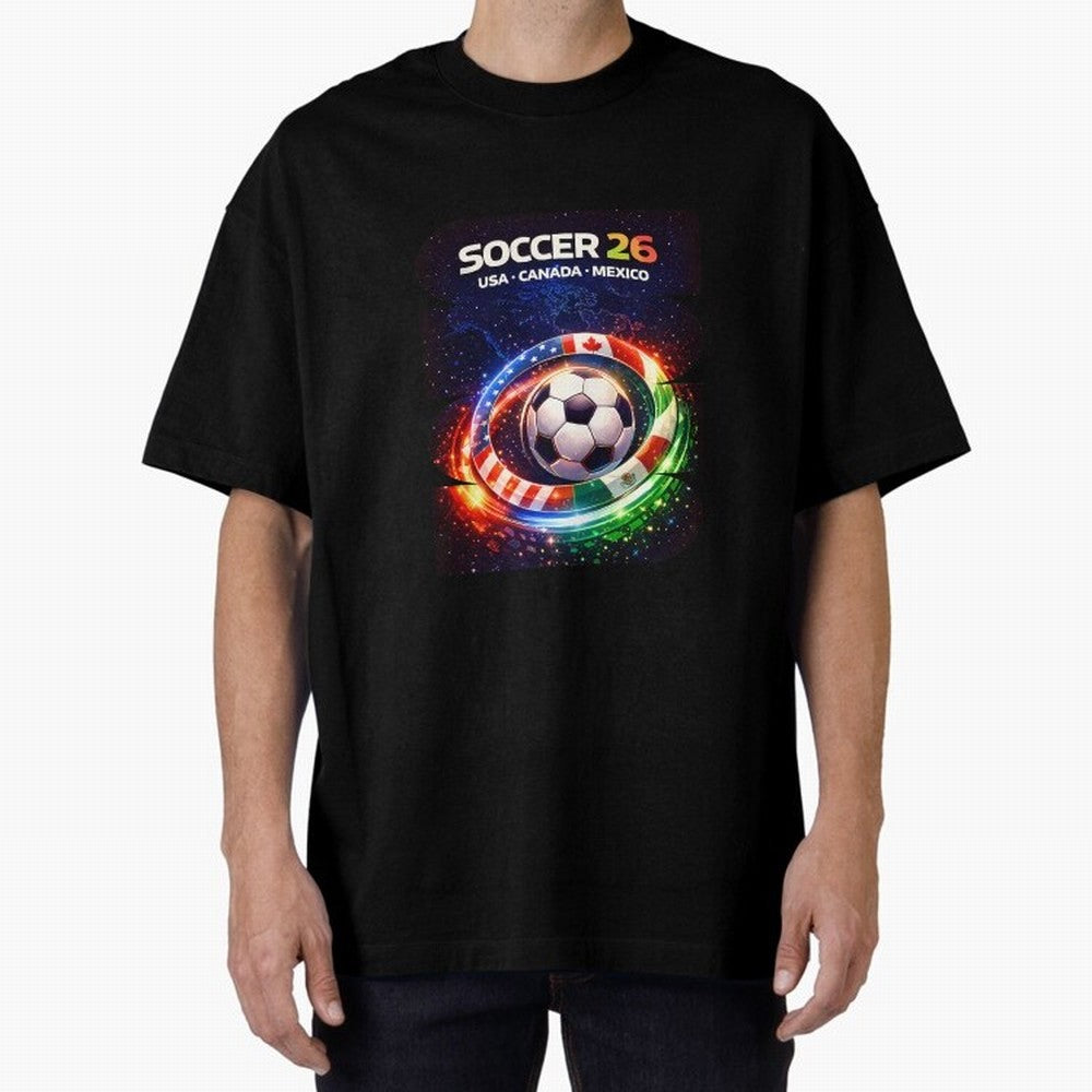 North America Soccer 2026 Soccer 26 Usa Canada Mexico Fan United 2026 Soccer Oversized T-Shirt Represent Football Lovers during the FIFA World Cup 2026 Journey through CR7 and Messi Highlights, France and Portugal Pride, Goal Celebration Energy,