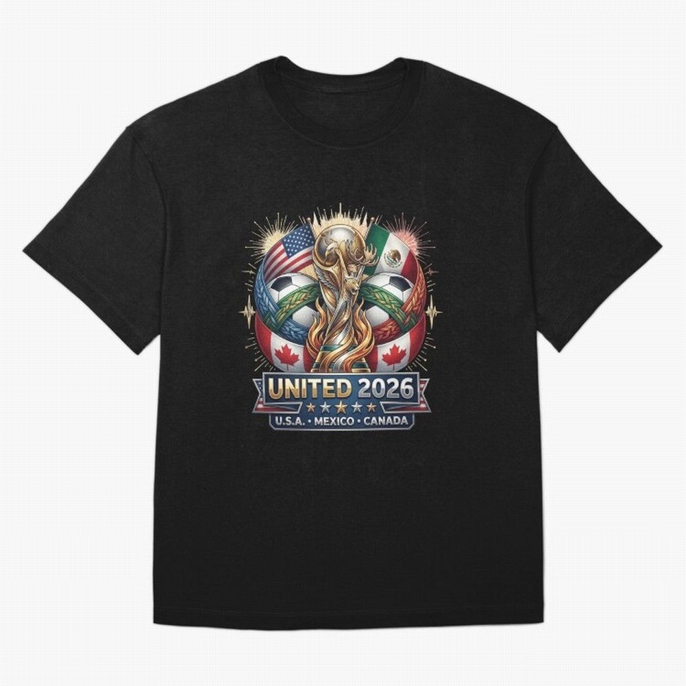 United 2026 Soccer Nations Trophy - USA Mexico Canada Mascot Art Oversized T-Shirt Carry FIFA World Cup 2026 Group Stage for Fans of Messi, Neymar and Mbappe and Brazil, Portugal and Argentina, Bringing Fan Favorite Moments, National Team Passion,