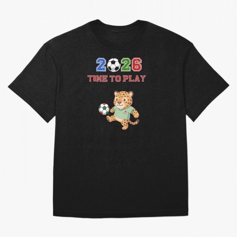 Mexico Soccer Jaguar Mascot 2026 Time To Play Football Oversized T-Shirt Join the Countdown to FIFA World Cup 2026 Spirit, Made for Portugal, Spain and Germany, Neymar, Haaland and Cristiano Ronaldo, Sports Nostalgia, International Competition,