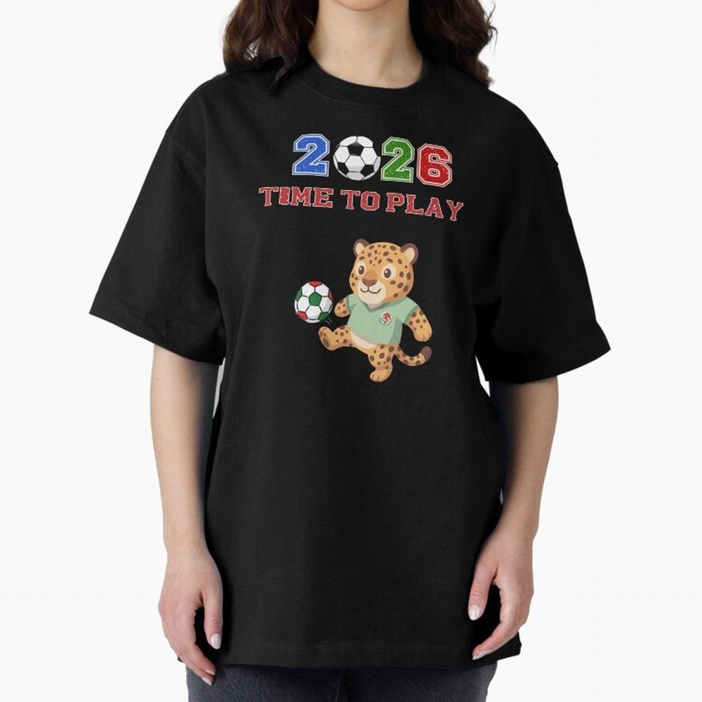 Mexico Soccer Jaguar Mascot 2026 Time To Play Football Oversized T-Shirt Join the Countdown to FIFA World Cup 2026 Spirit, Made for Portugal, Spain and Germany, Neymar, Haaland and Cristiano Ronaldo, Sports Nostalgia, International Competition,