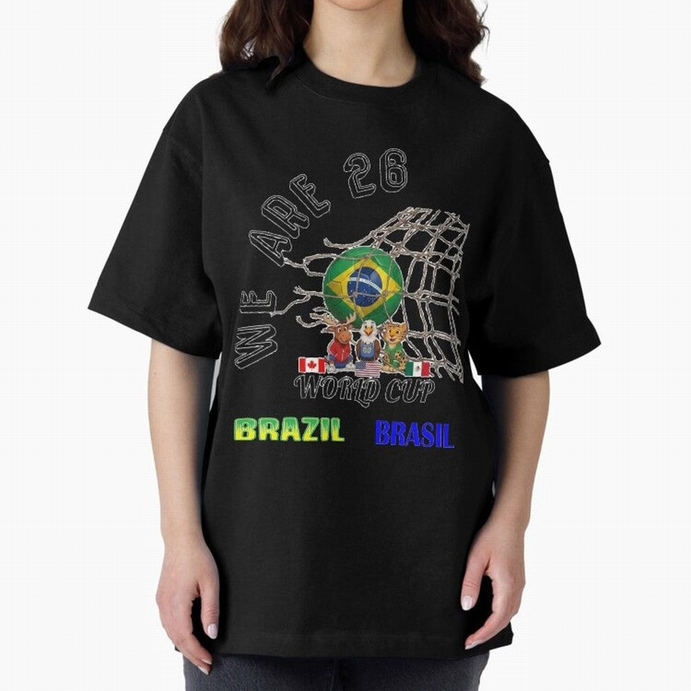 World Cup 26 - Brazil Oversized T-Shirt Remember FIFA World Cup 2026 for Fans of Mbappe and Neymar and England and Germany, Bringing Sports Nostalgia, International Competition, Famous Players and Unforgettable Victories; Built for Supporters